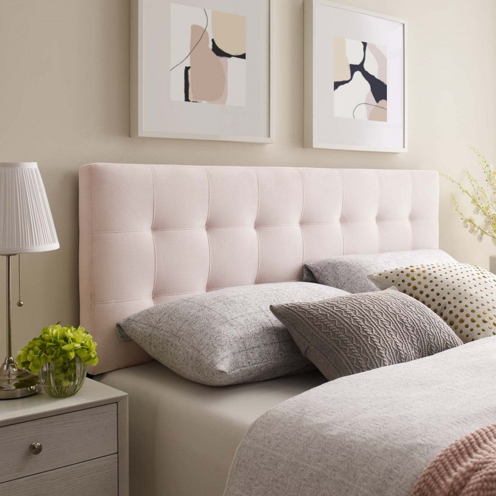 Lily Biscuit Tufted Full Performance Velvet Headboard, Pink