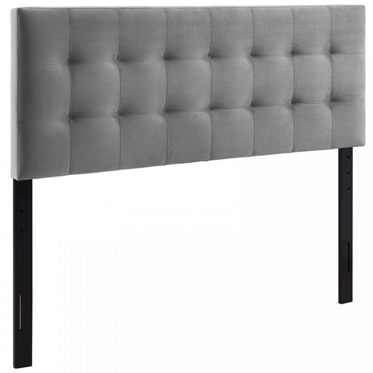 Lily Biscuit Tufted Full Performance Velvet Headboard, Gray