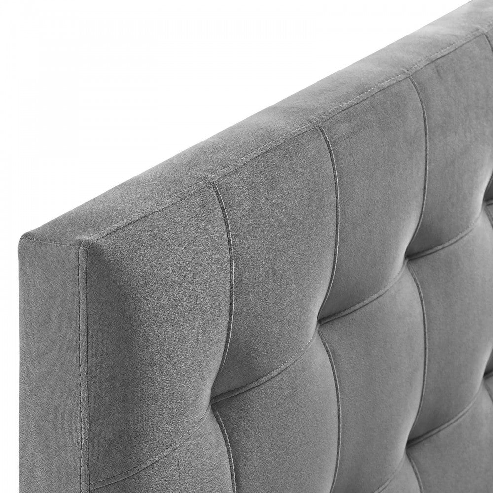 Lily Biscuit Tufted Full Performance Velvet Headboard, Gray