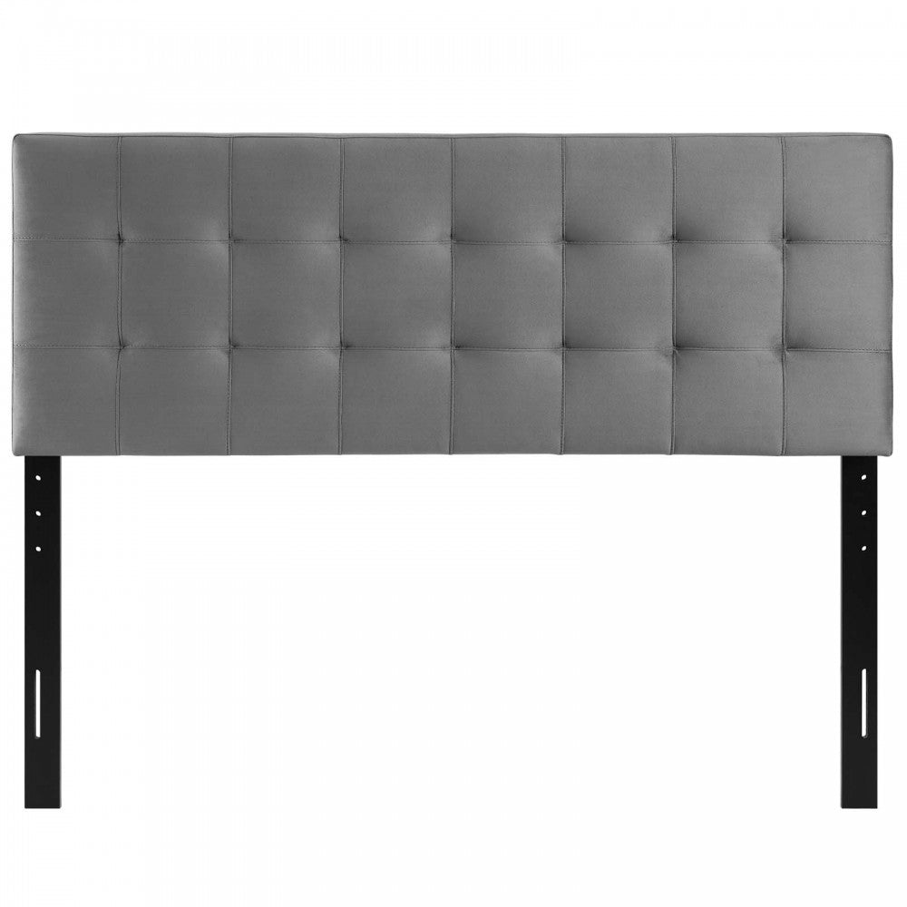 Lily Biscuit Tufted Full Performance Velvet Headboard, Gray