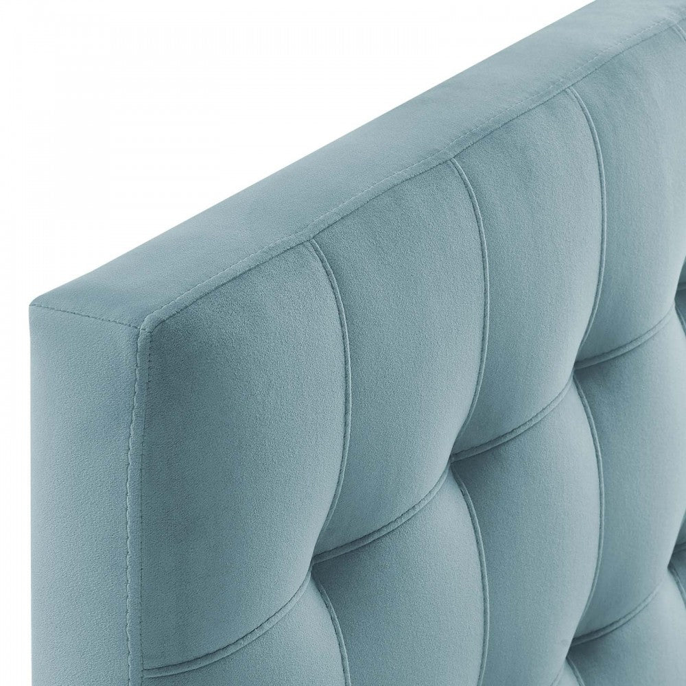 Lily Biscuit Tufted Twin Performance Velvet Headboard, Light Blue