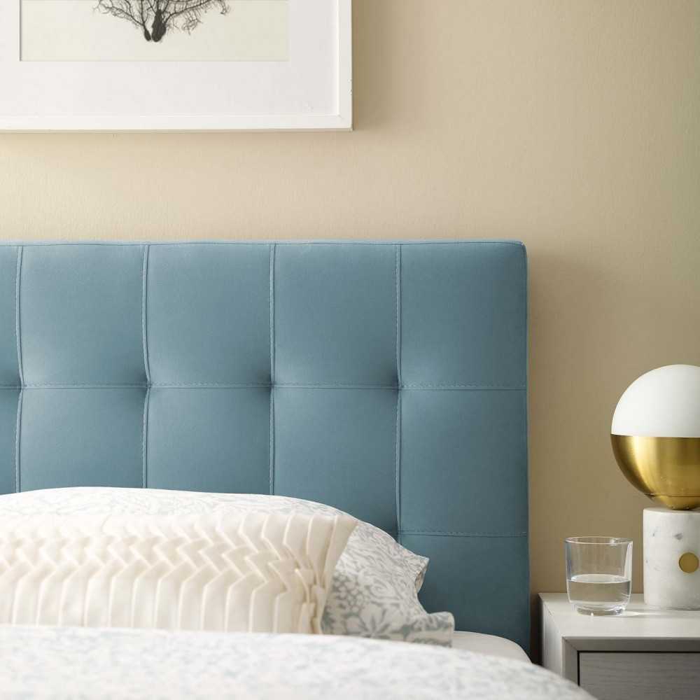 Lily Biscuit Tufted Twin Performance Velvet Headboard, Light Blue