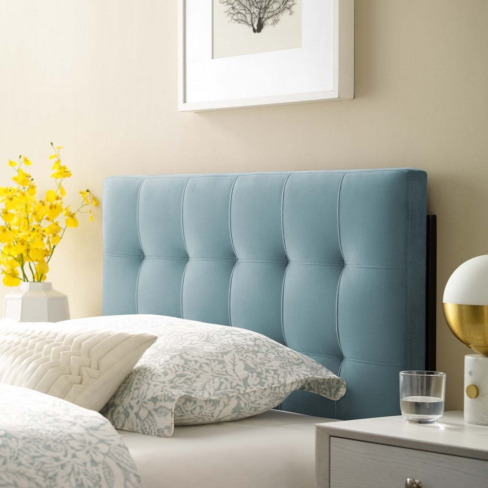 Lily Biscuit Tufted Twin Performance Velvet Headboard, Light Blue