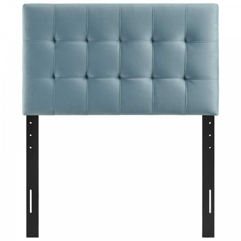 Lily Biscuit Tufted Twin Performance Velvet Headboard, Light Blue