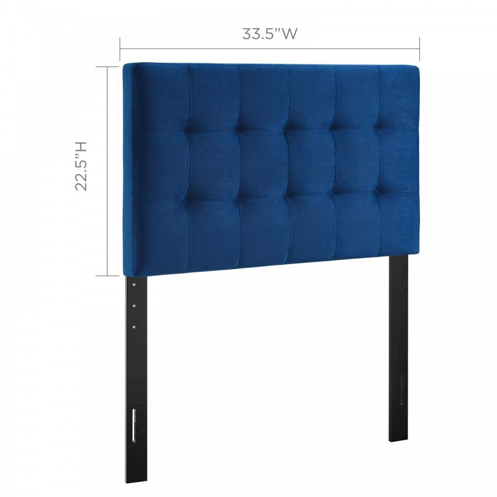 Lily Biscuit Tufted Twin Performance Velvet Headboard, Navy