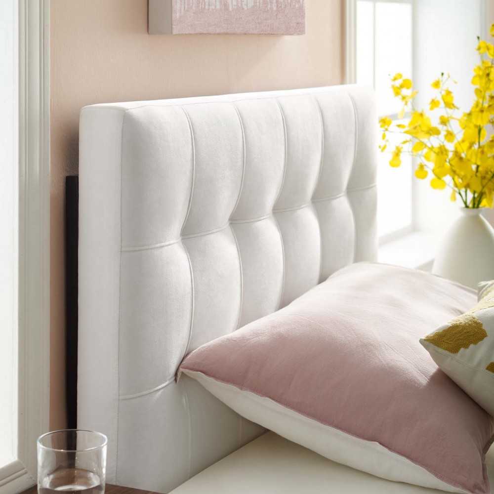 Lily Biscuit Tufted Twin Performance Velvet Headboard, White