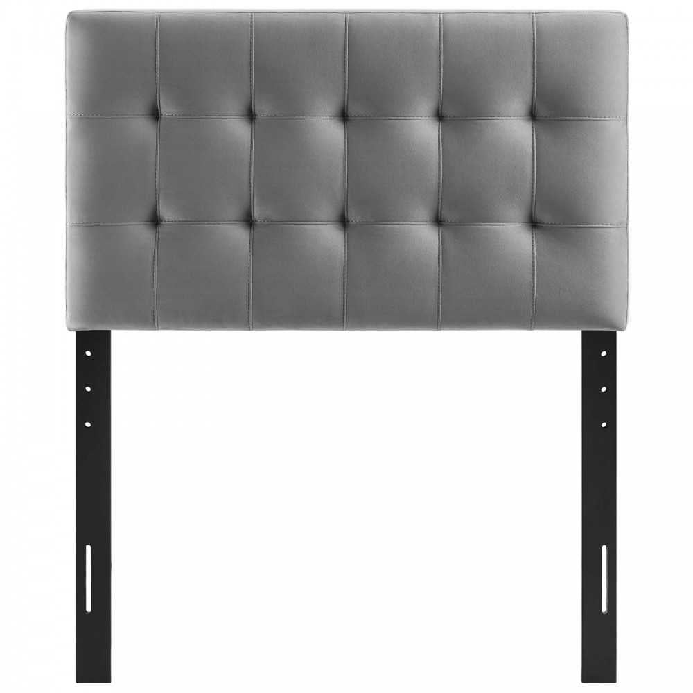 Lily Biscuit Tufted Twin Performance Velvet Headboard, Gray