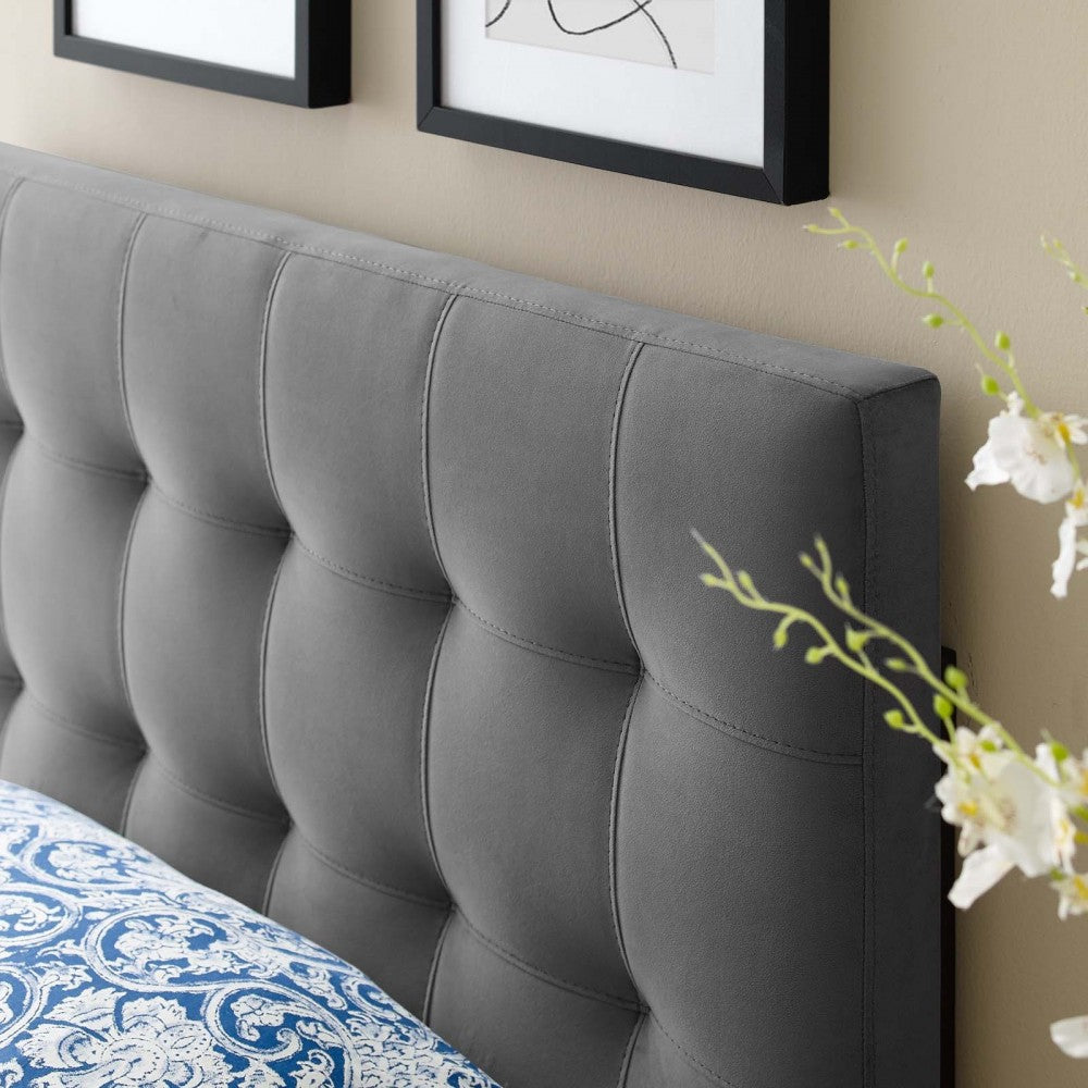 Lily Biscuit Tufted Twin Performance Velvet Headboard, Gray