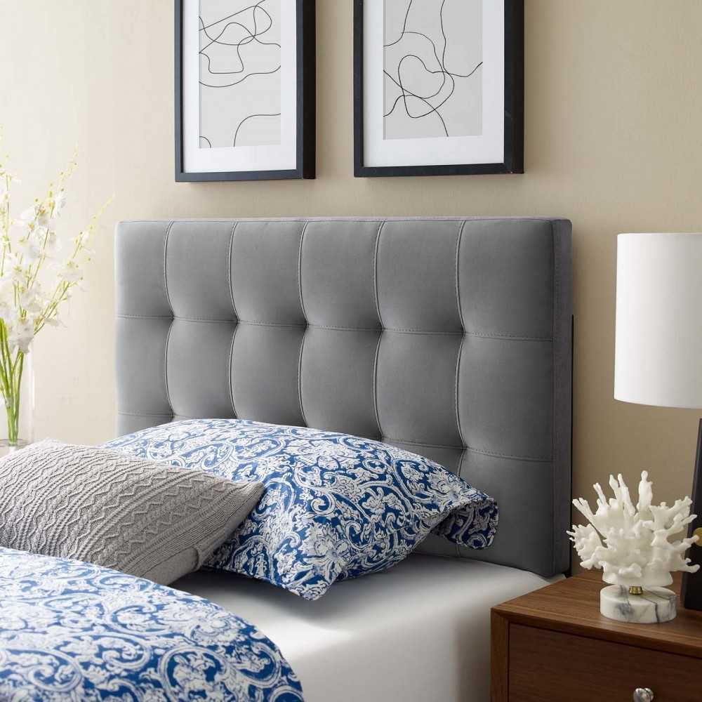 Lily Biscuit Tufted Twin Performance Velvet Headboard, Gray