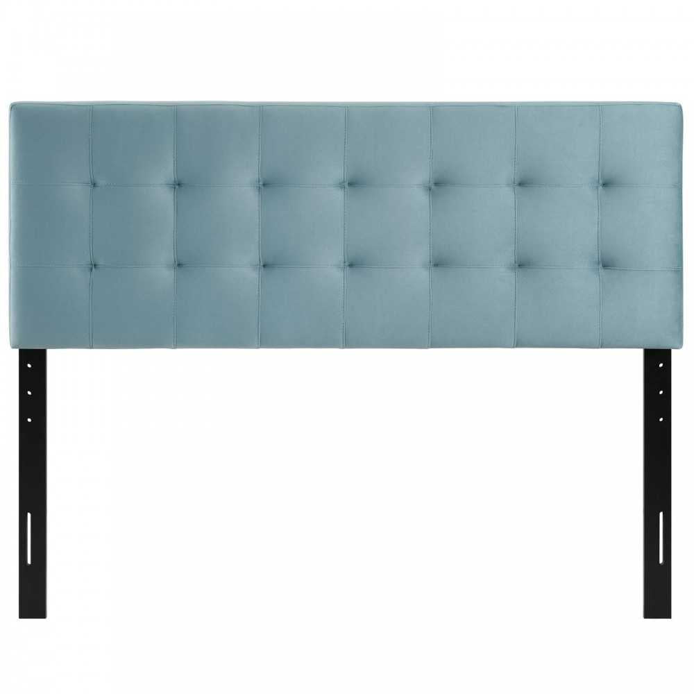 Lily King Biscuit Tufted Performance Velvet Headboard, Light Blue