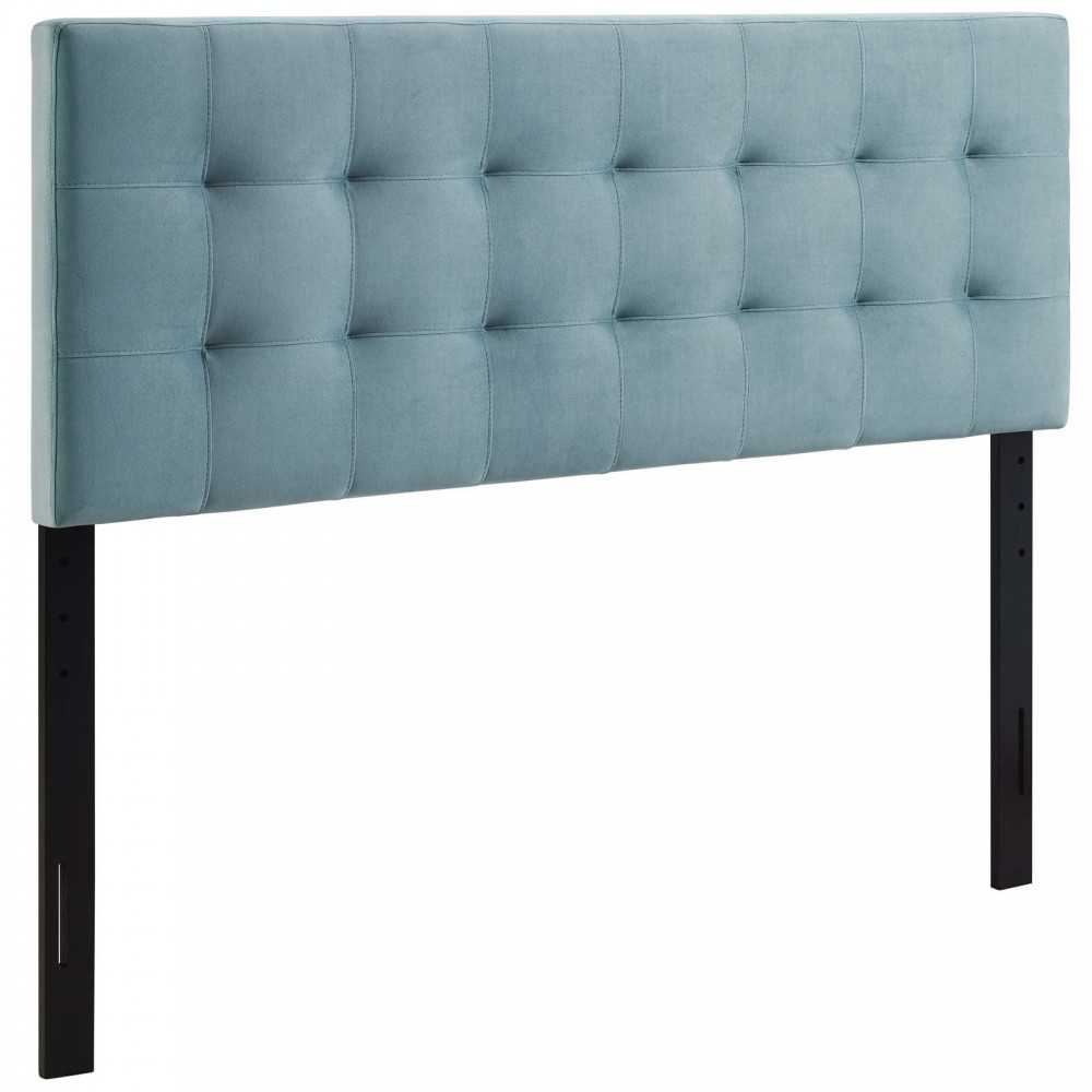 Lily Queen Biscuit Tufted Performance Velvet Headboard, Light Blue