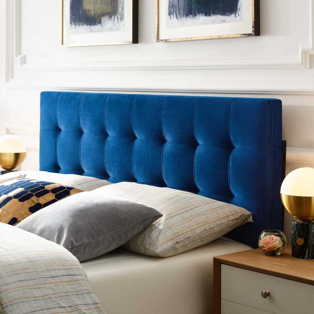 Lily Queen Biscuit Tufted Performance Velvet Headboard, Navy