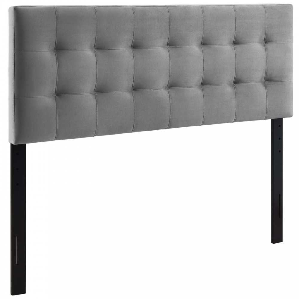 Lily Queen Biscuit Tufted Performance Velvet Headboard, Gray