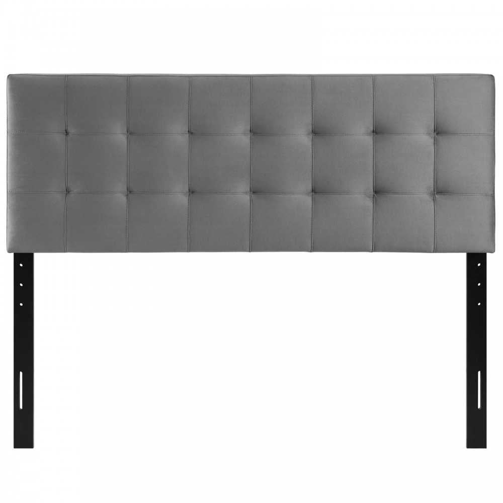 Lily Queen Biscuit Tufted Performance Velvet Headboard, Gray