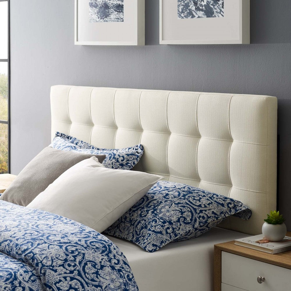 Lily Queen Upholstered Fabric Headboard, Ivory