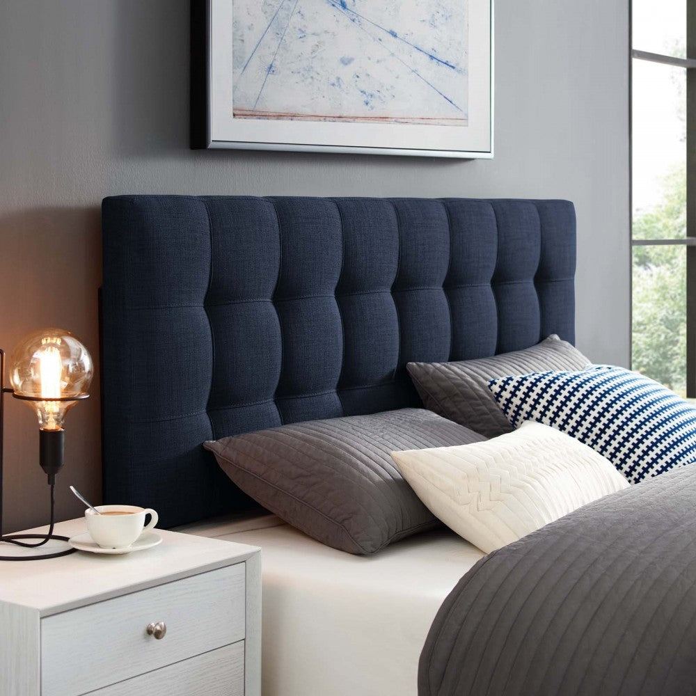 Lily Queen Upholstered Fabric Headboard, Navy