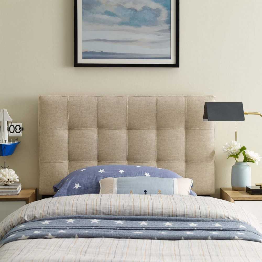 Lily Twin Upholstered Fabric Headboard, Beige