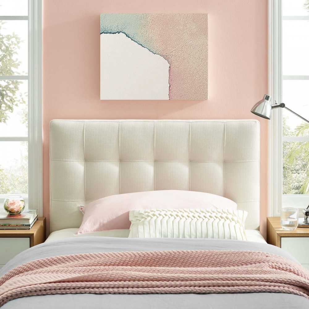 Lily Twin Upholstered Fabric Headboard, Ivory