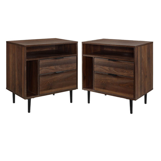 Lincoln Modern Storage Nightstand Set - Dark Walnut