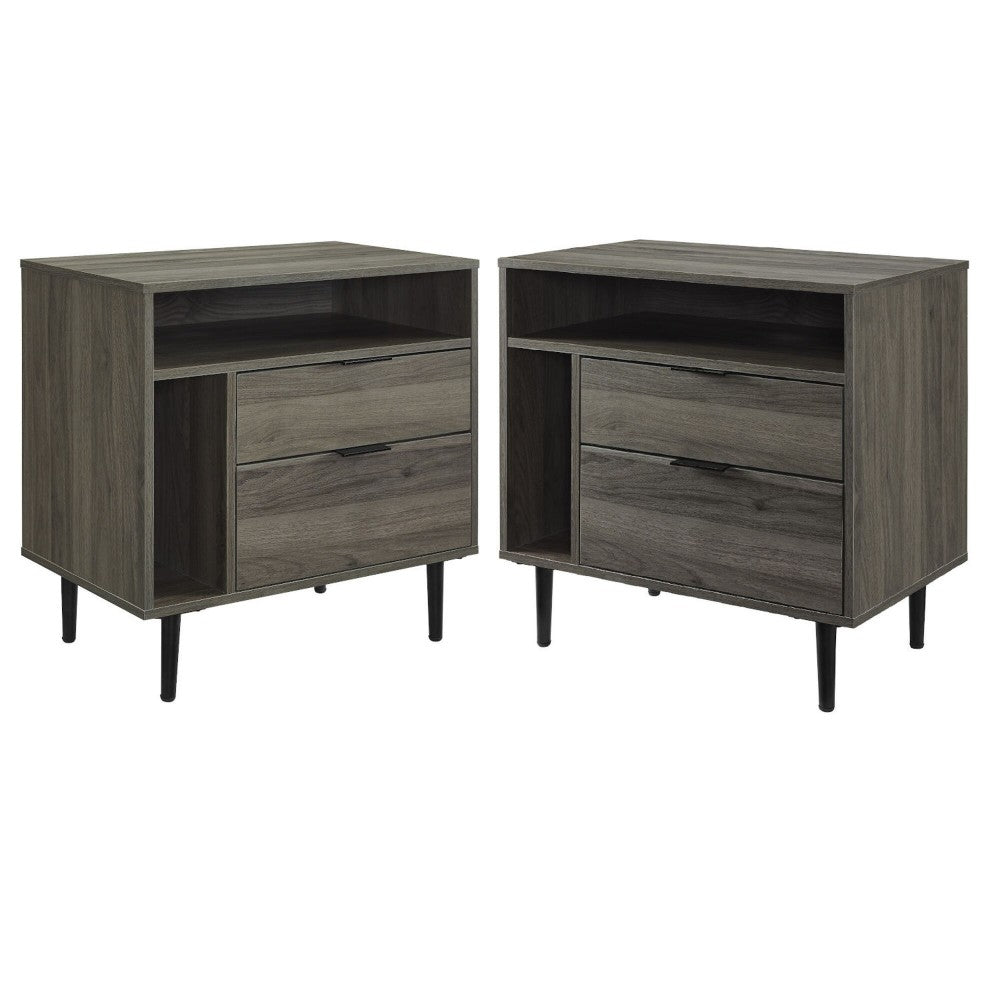 Lincoln Modern Storage Nightstand Set - Slate Gray