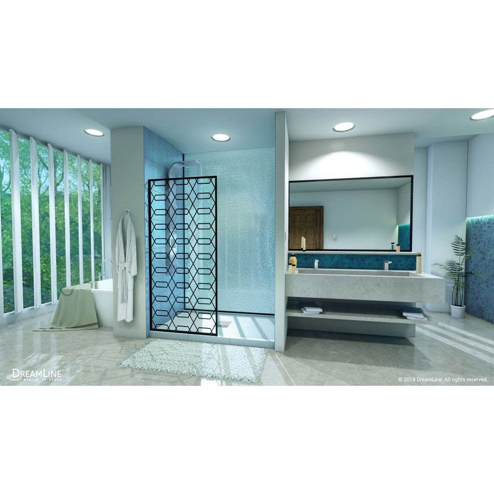 Linea Maze 34 in. W x 72 in. H Single Panel Frameless Shower Door, Open Entry Design in Satin Black
