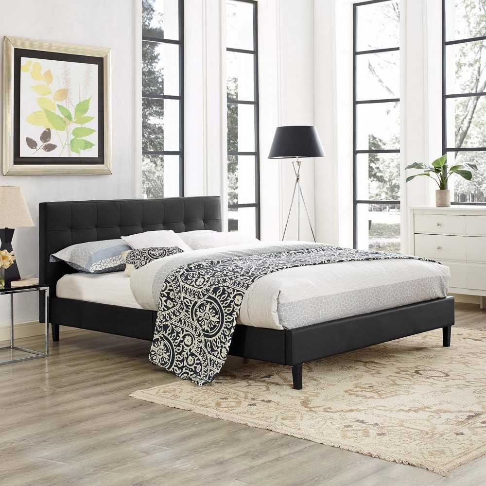 Linnea Full Faux Leather Bed, Black