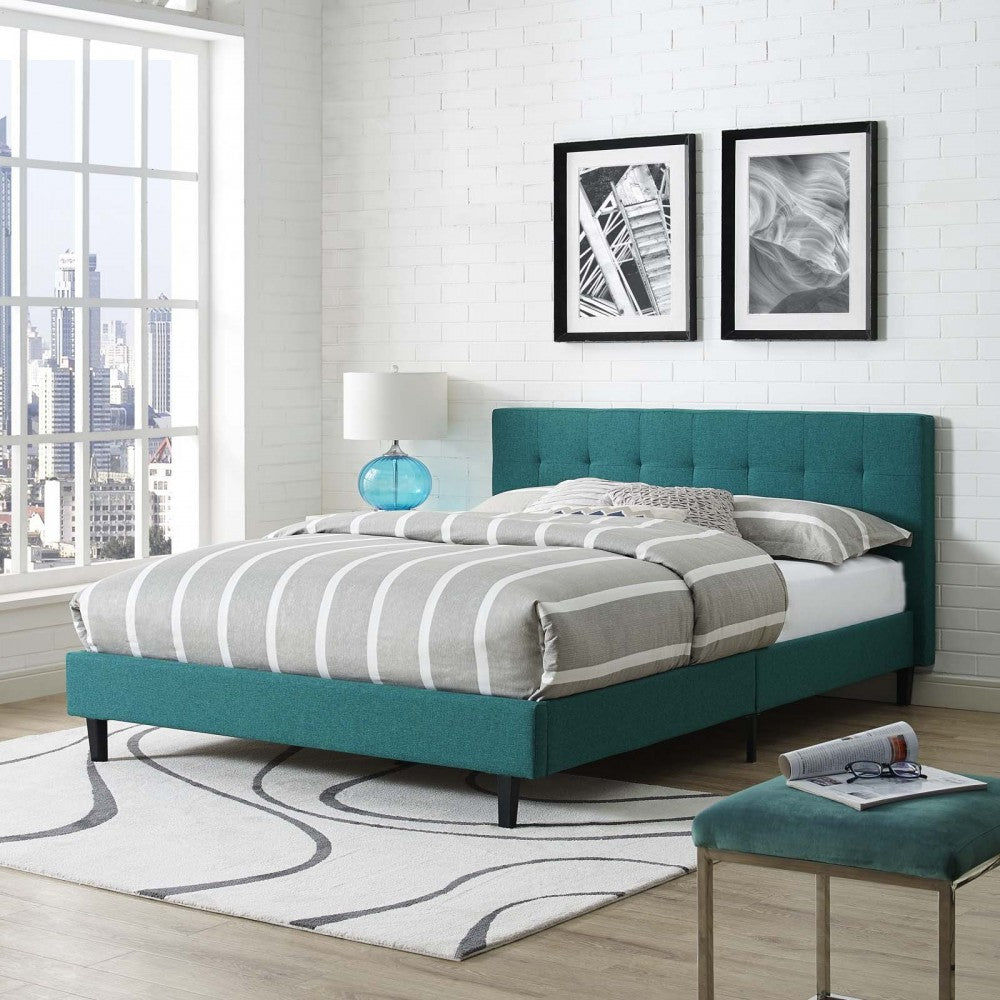 Linnea Queen Fabric Bed, Teal