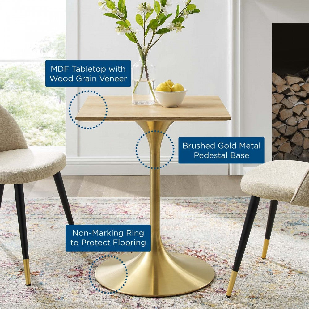 Lippa 24" Square Wood Dining Table, Gold Natural