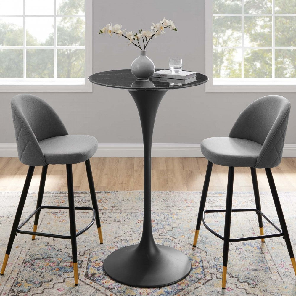 Lippa 28" Artificial Marble Bar Table, Black Black