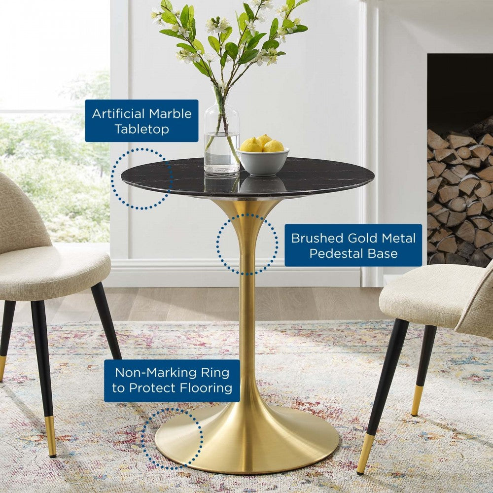 Lippa 28" Artificial Marble Dining Table, Gold Black