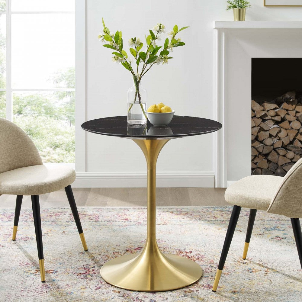 Lippa 28" Artificial Marble Dining Table, Gold Black