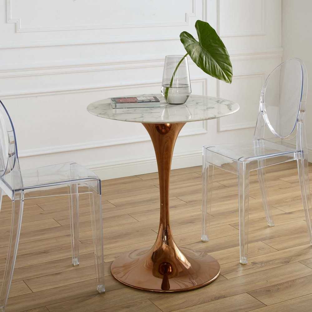 Lippa 28" Round Artificial Marble Dining Table, Rose White