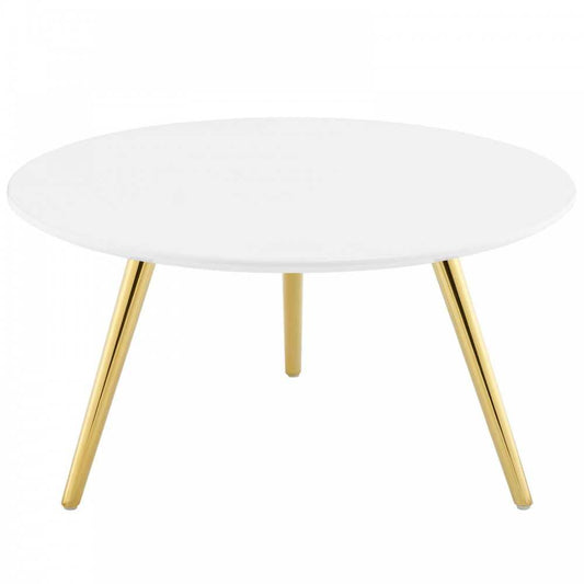 Lippa 28" Round Wood Top Coffee Table with Tripod Base, Gold White