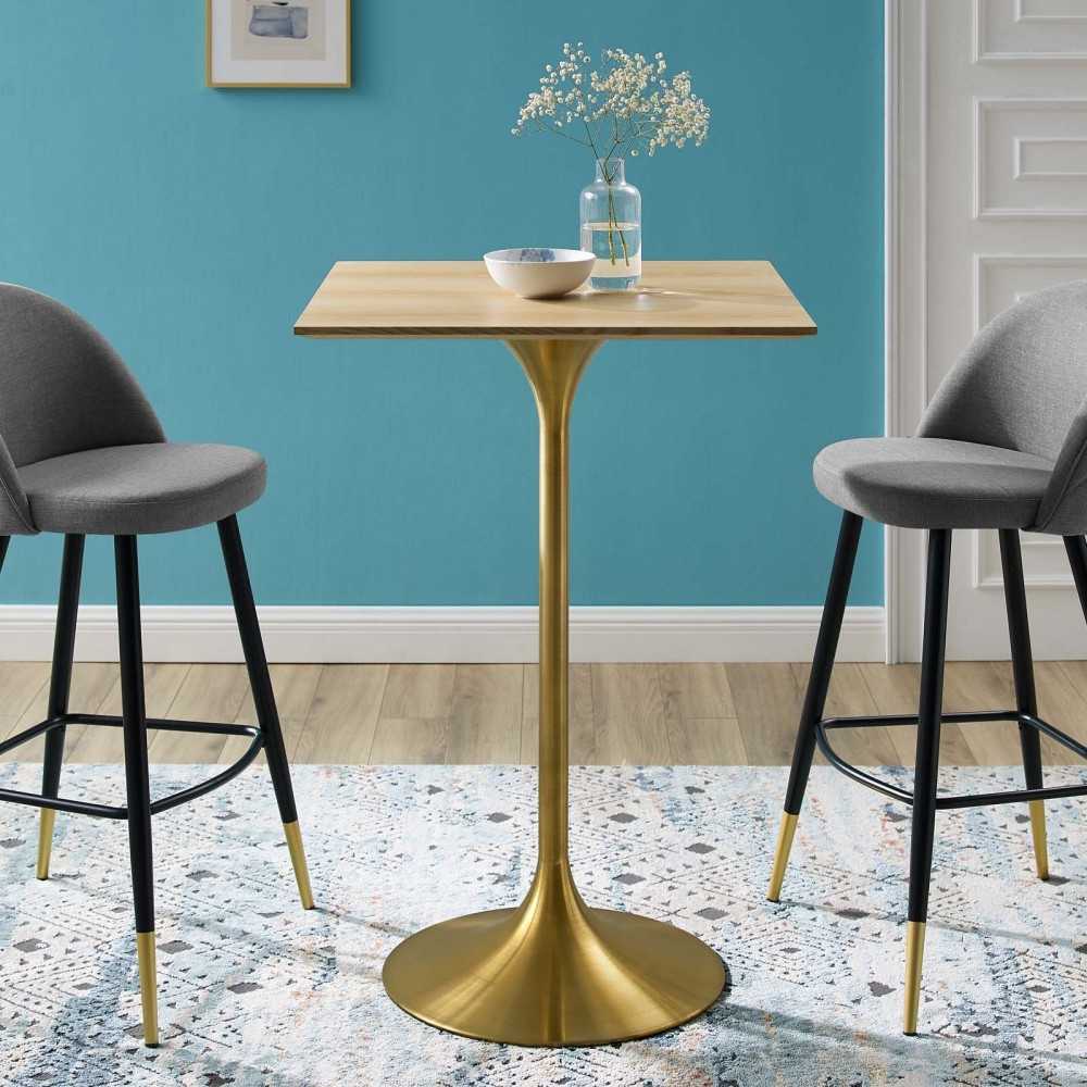 Lippa 28" Square Wood Bar Table, Gold Natural