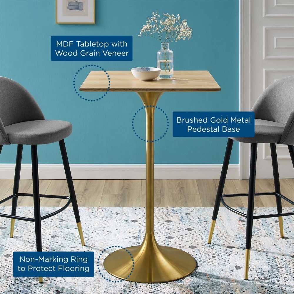 Lippa 28" Square Wood Bar Table, Gold Natural