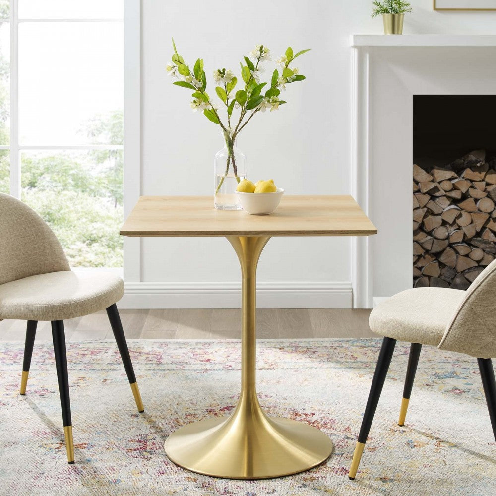 Lippa 28" Square Wood Dining Table, Gold Natural