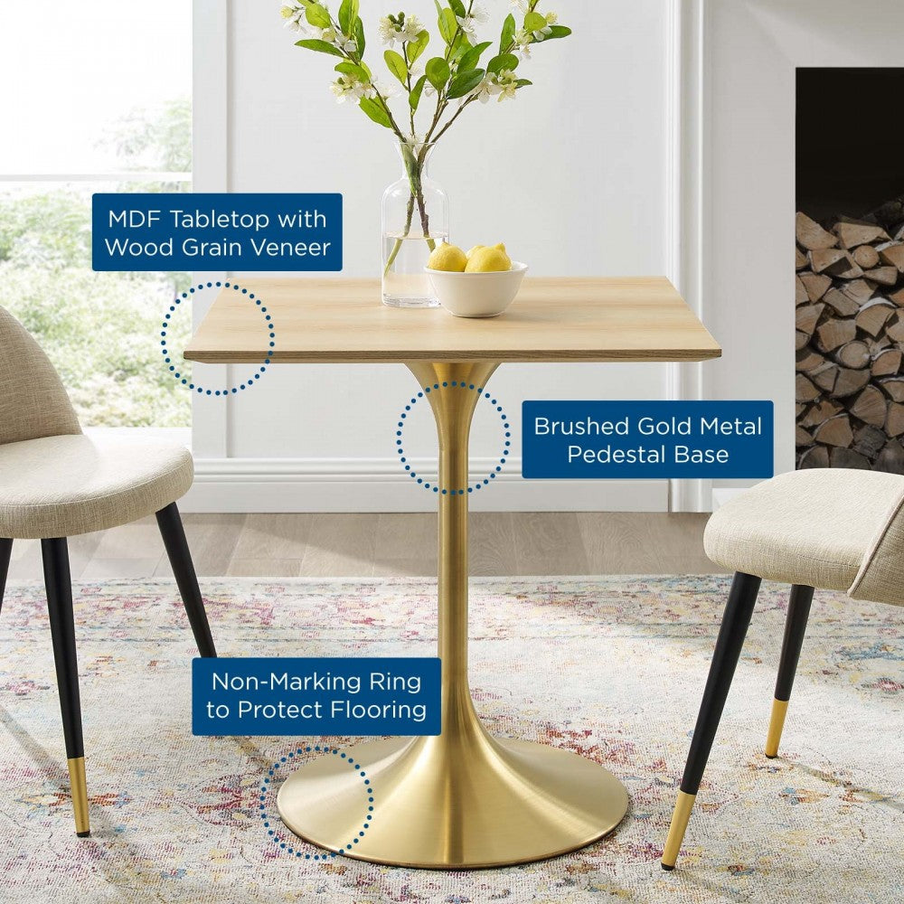 Lippa 28" Square Wood Dining Table, Gold Natural