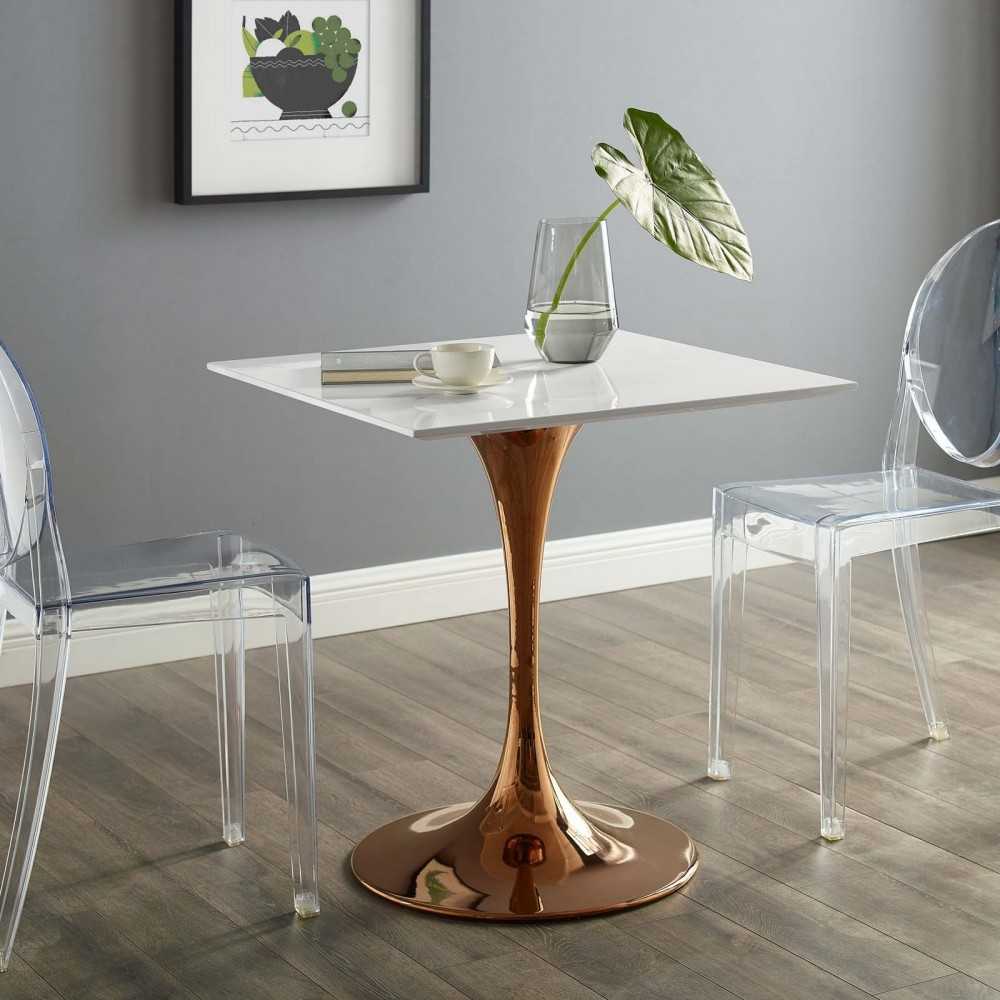 Lippa 28" Square Wood Top Dining Table, Rose White