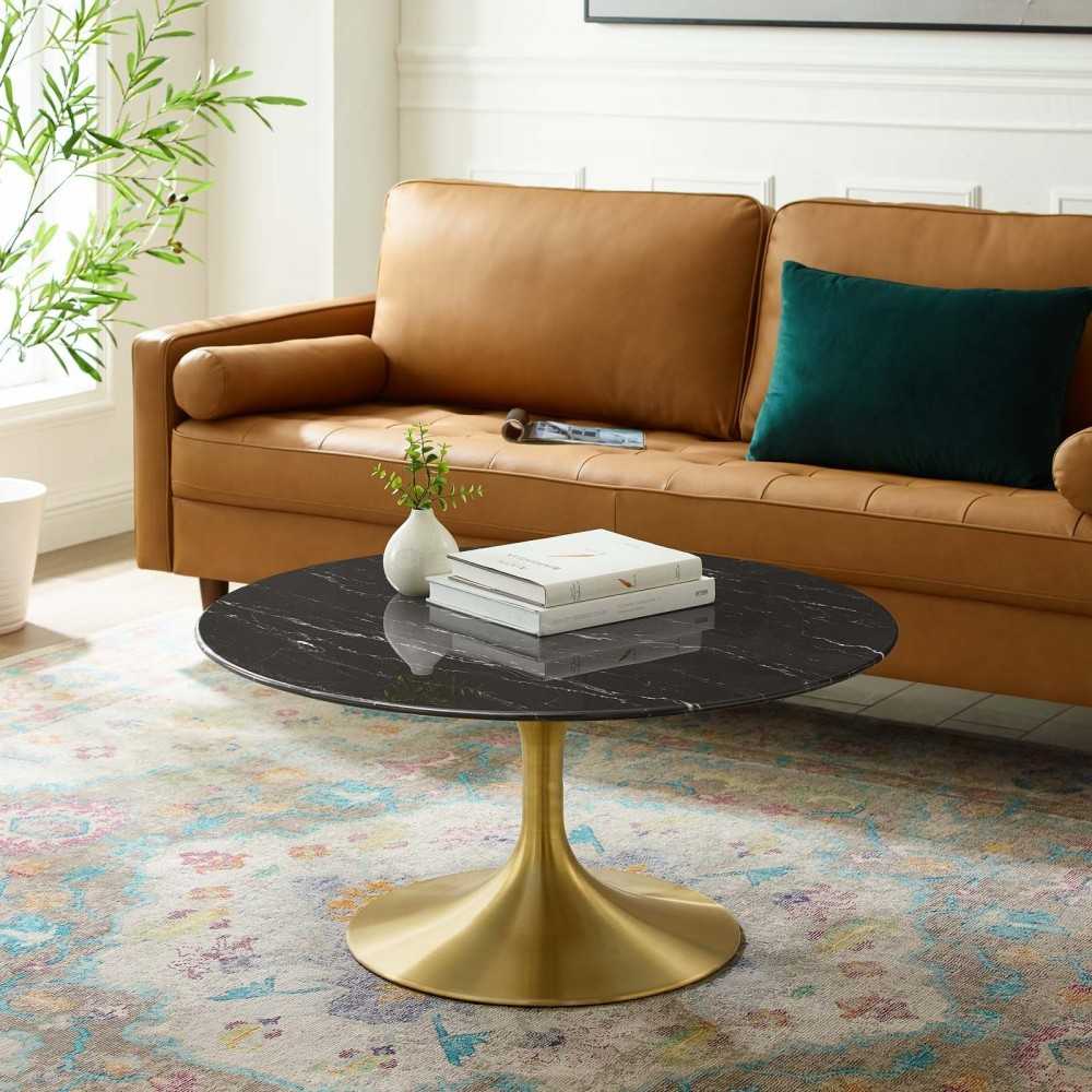 Lippa 36" Artificial Marble Coffee Table, Gold Black