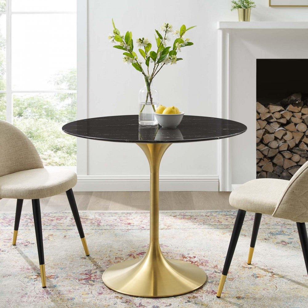 Lippa 36" Artificial Marble Dining Table, Gold Black