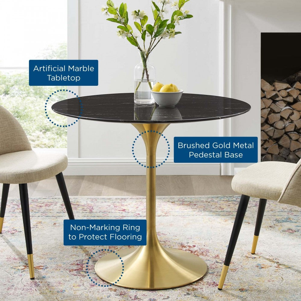 Lippa 36" Artificial Marble Dining Table, Gold Black