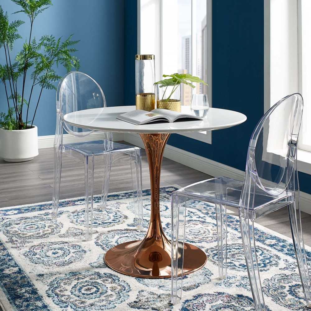 Lippa 36" Round Wood Dining Table, Rose White