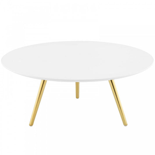 Lippa 36" Round Wood Top Coffee Table with Tripod Base, Gold White