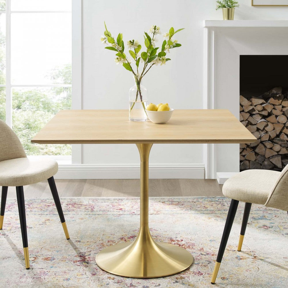 Lippa 36" Square Wood Dining Table, Gold Natural