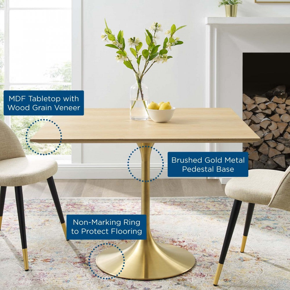 Lippa 36" Square Wood Dining Table, Gold Natural