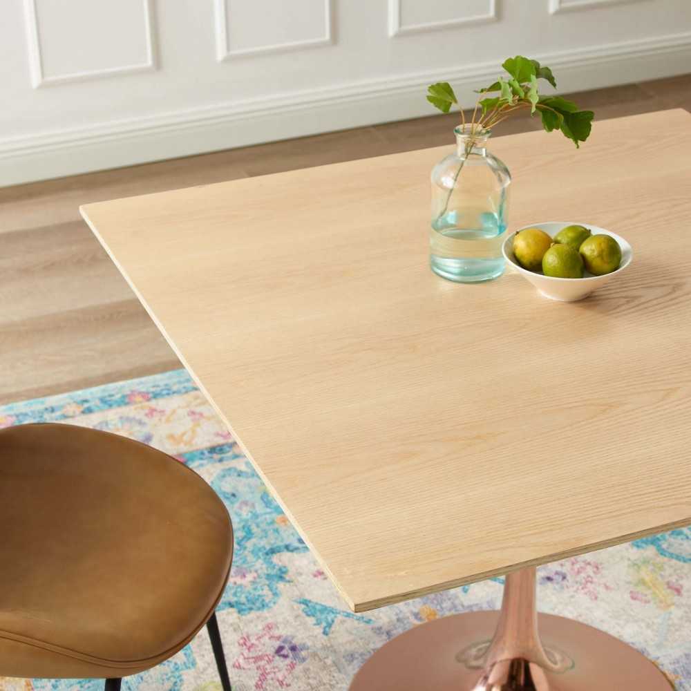 Lippa 36" Square Wood Dining Table, Rose Natural