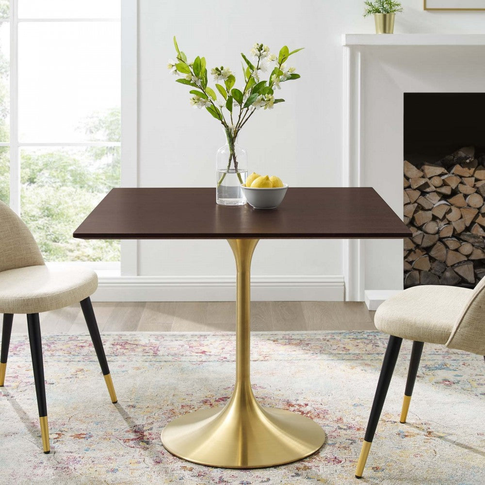 Lippa 36" Square Wood Dining Table, Gold Cherry Walnut