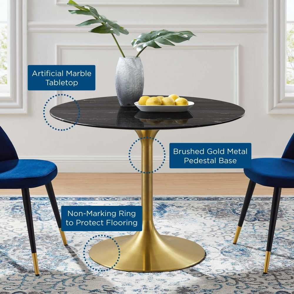 Lippa 40" Artificial Marble Dining Table, Gold Black