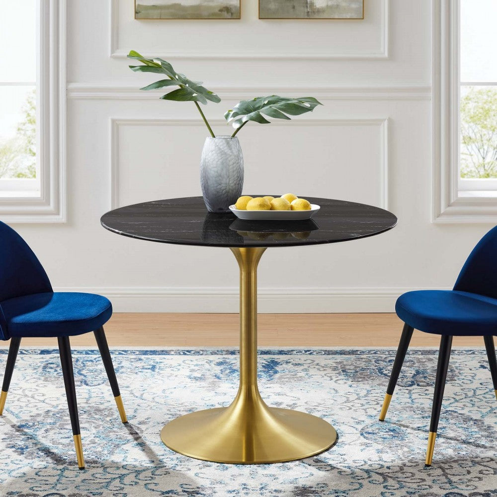 Lippa 40" Artificial Marble Dining Table, Gold Black