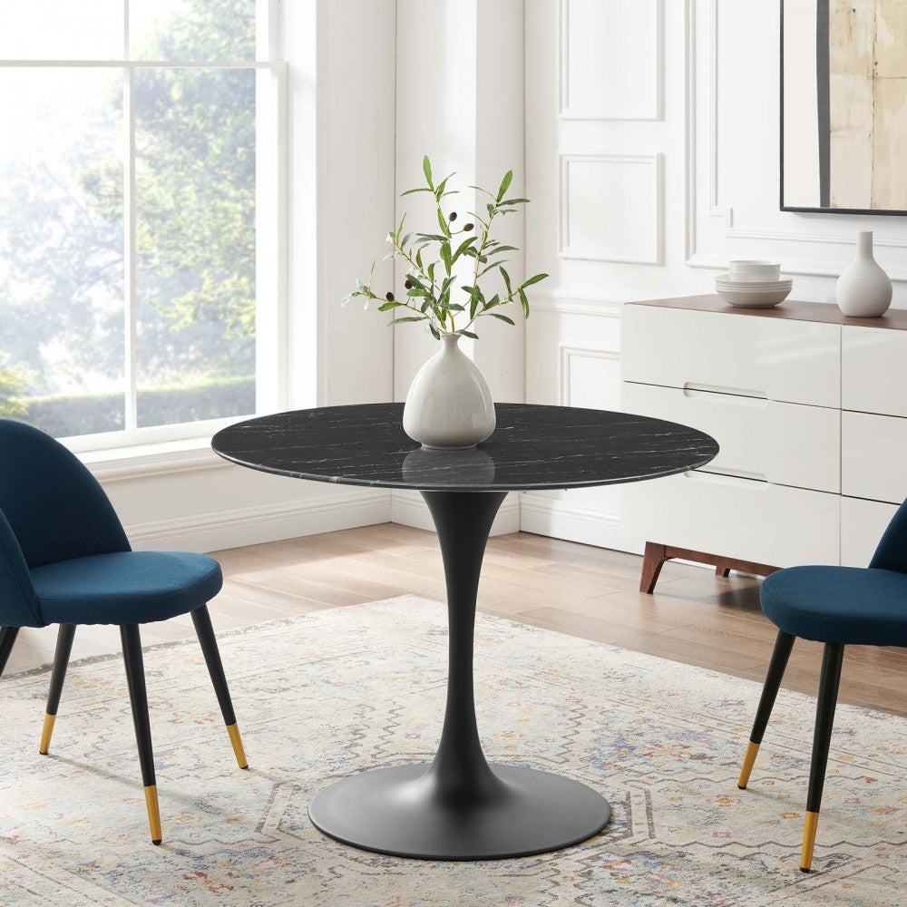 Lippa 40" Artificial Marble Dining Table, Black Black